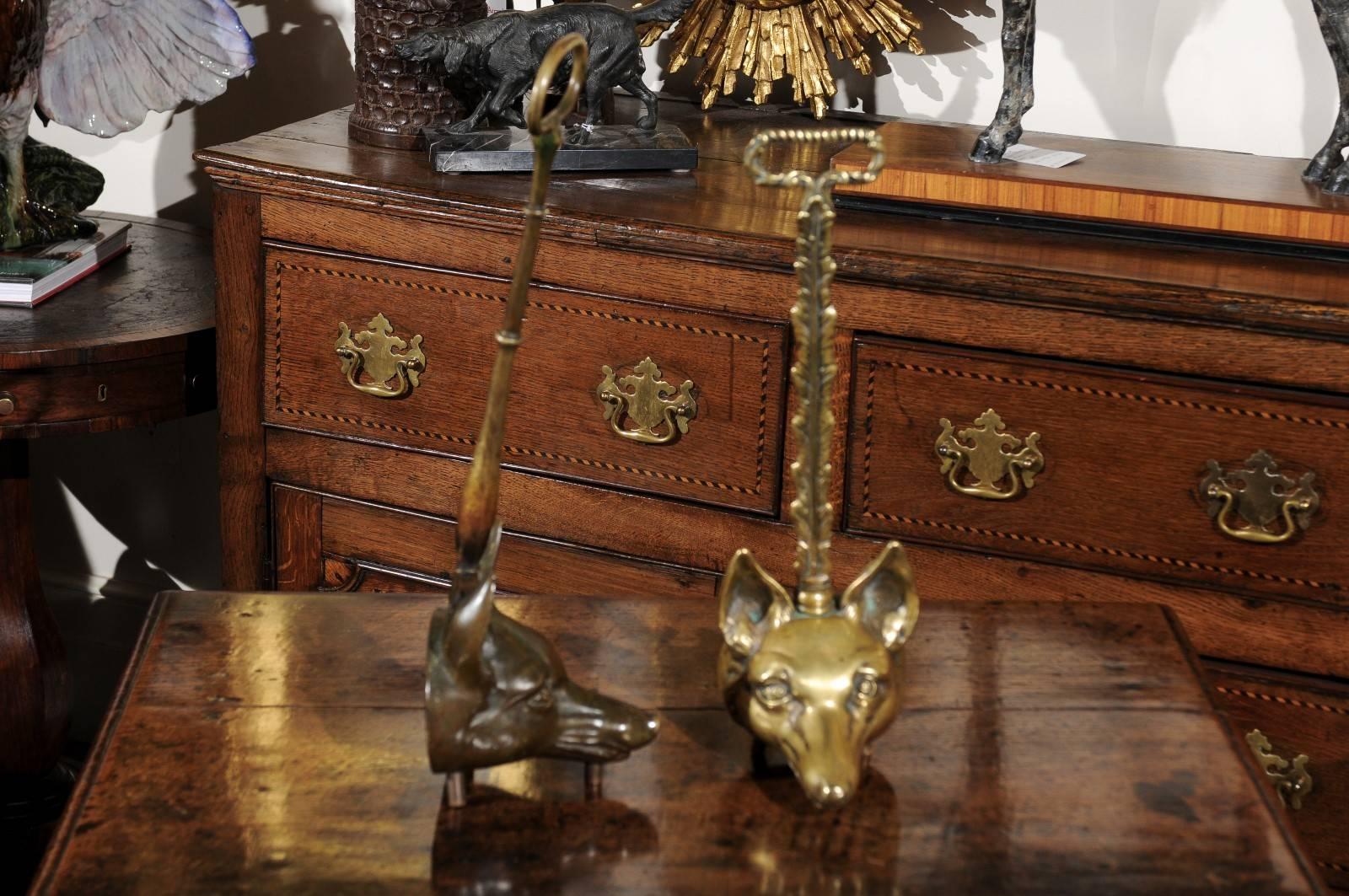 Two Tall English Brass Fox Head Door Stops from the Turn of the Century 3
