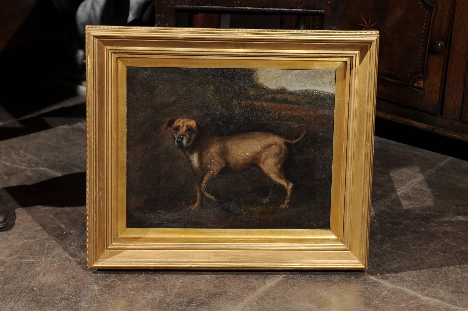 Pair of English Dog Oil Paintings from the Late 19th Century in Hunting Scenes 1