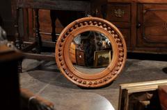 English Pine Girandole Convex Wall Mirror of Circular Shape from the Early 1800s