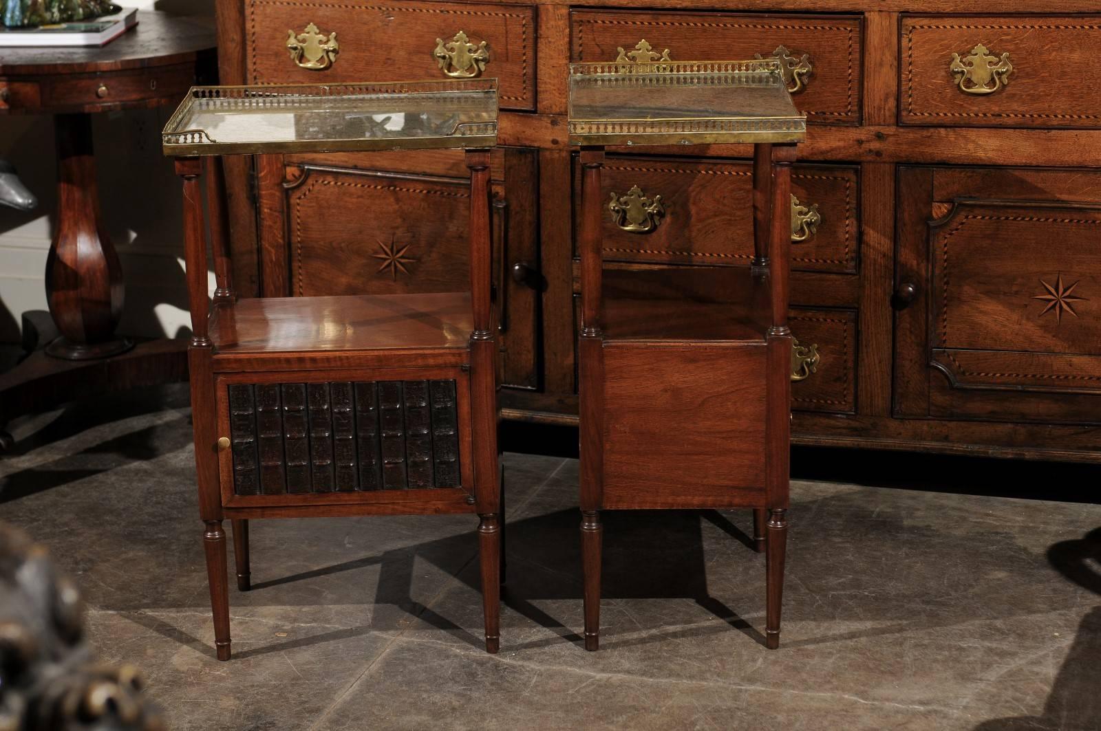 Pair of English Turn of the Century Mahogany Side Tables with Faux Book Doors 2
