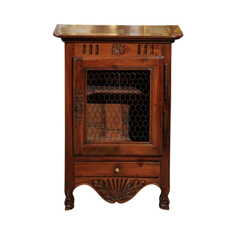 Mid 19th Century Small Size Walnut French Cabinet With Wire Door