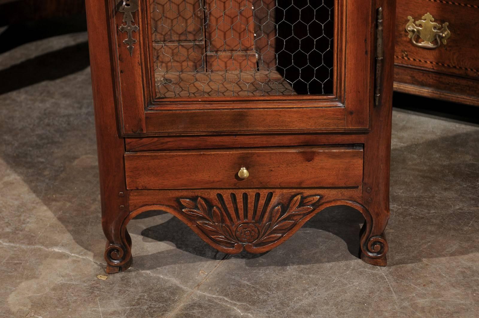 Mid-19th Century Small Size Walnut French Cabinet with Wire Door and Drawer 2