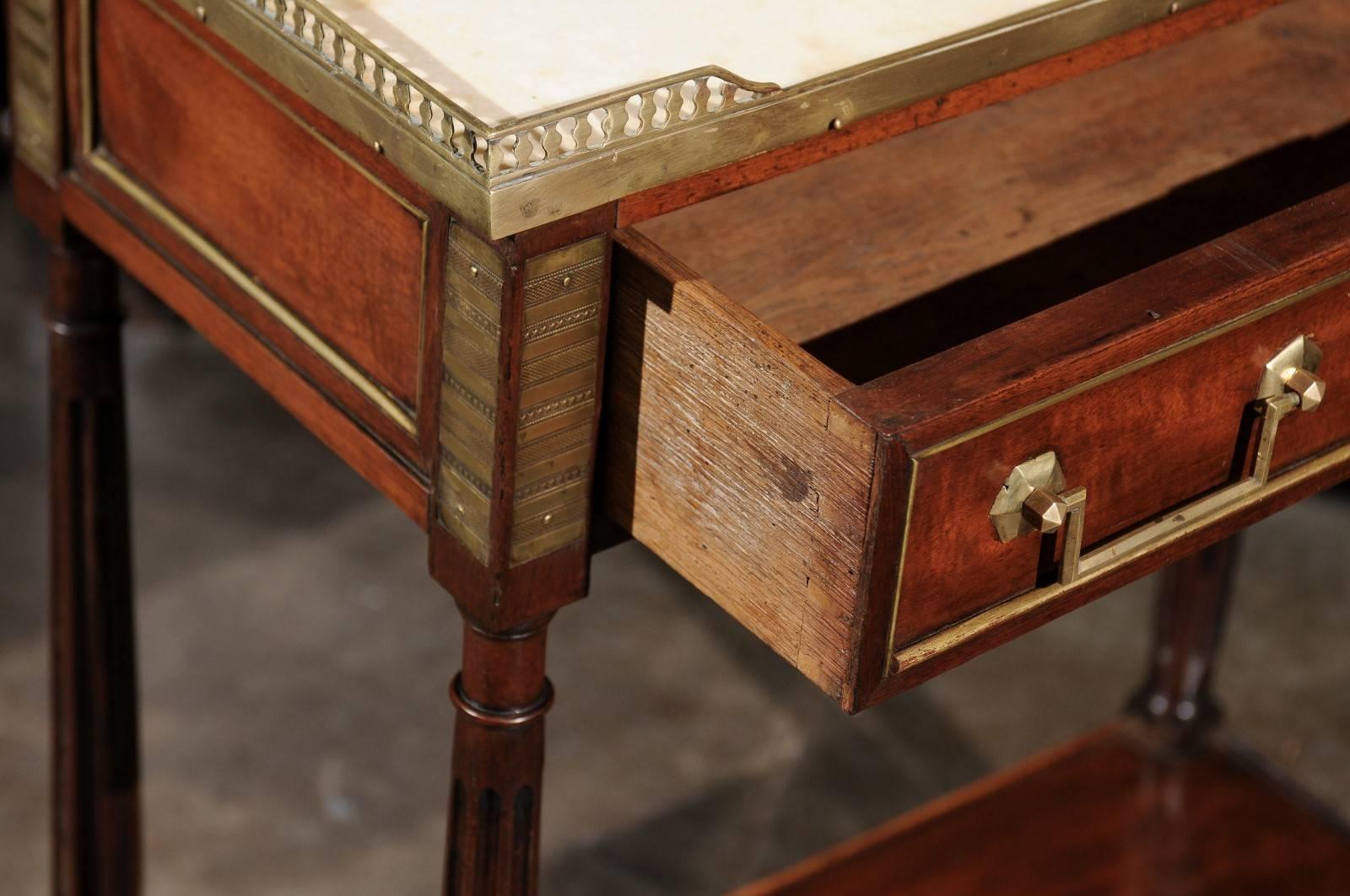 19th Century English Regency  Console Side Table Made of Mahogany and Brass with Marble Top