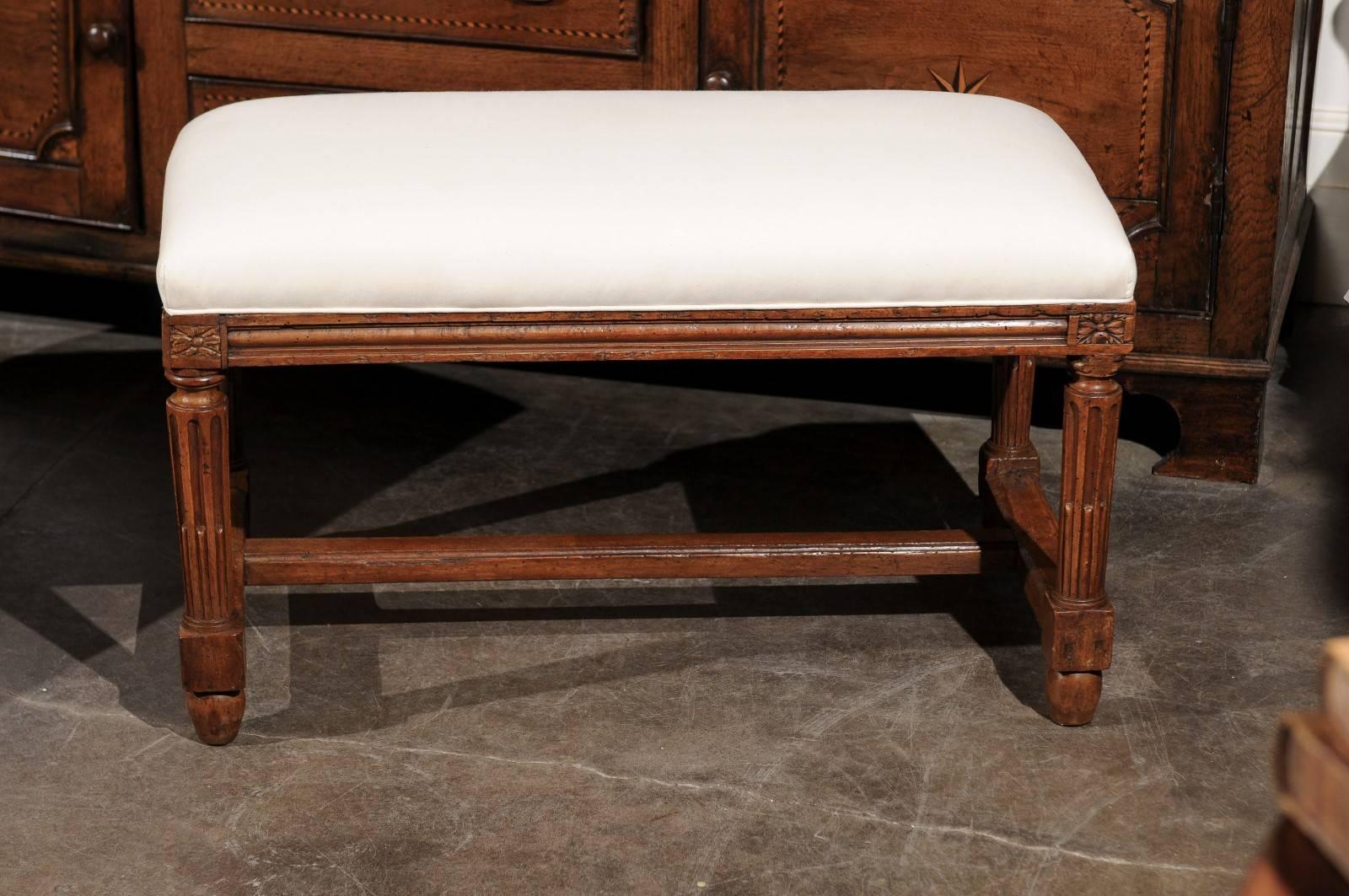 Pair of Italian Walnut Upholstered Wooden Benches from the Early 19th Century 1