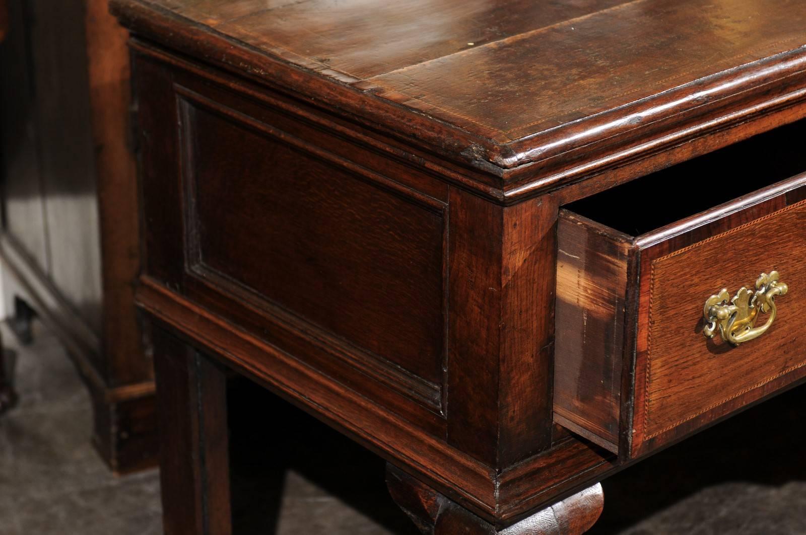 Brass English Georgian Early 19th Century Oak Server or Dresser Base with Banded Inlay