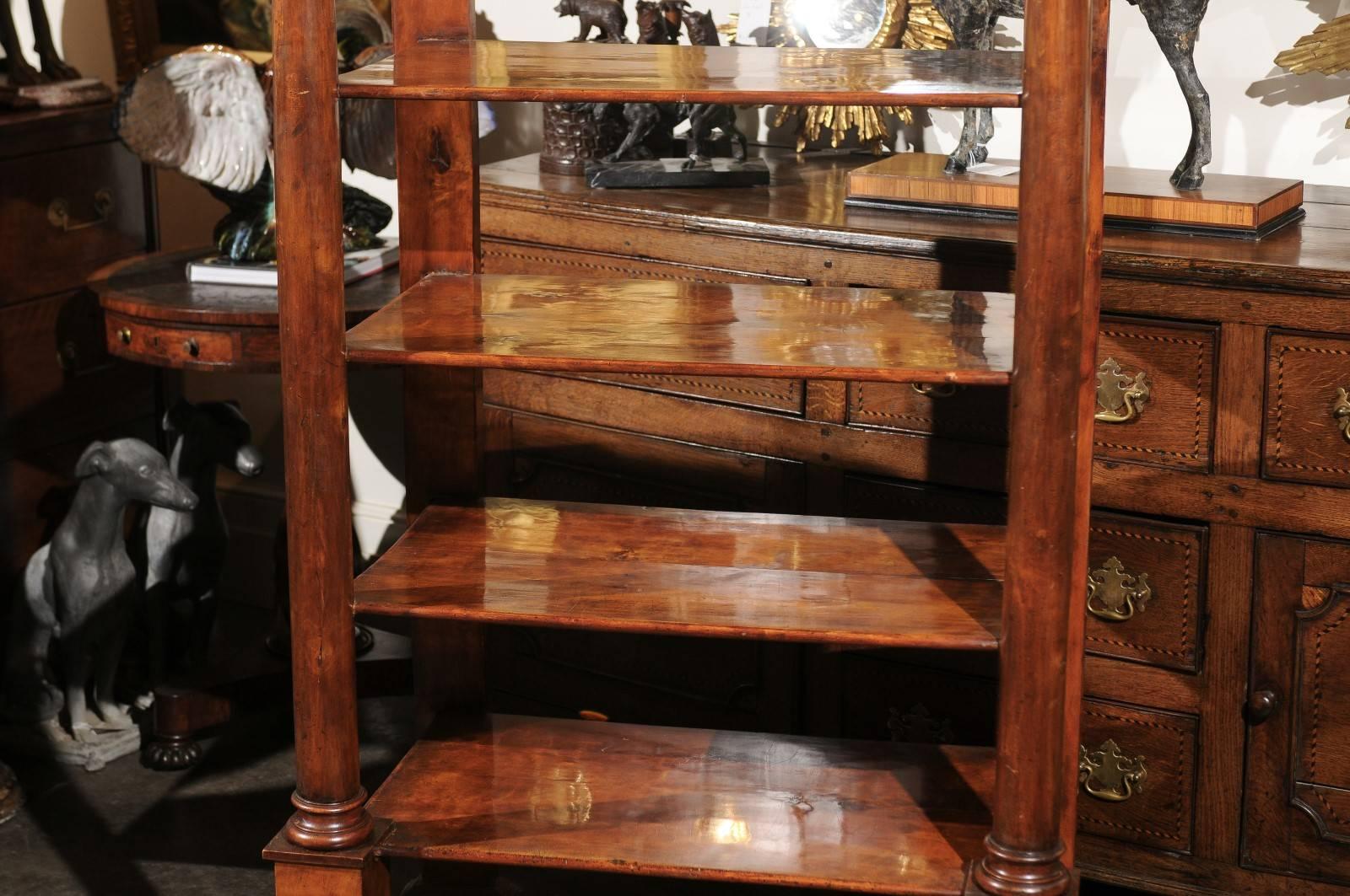 19th Century Austrian Fruitwood Biedermeier Open Bookcase or Shelf with Corinthian Columns