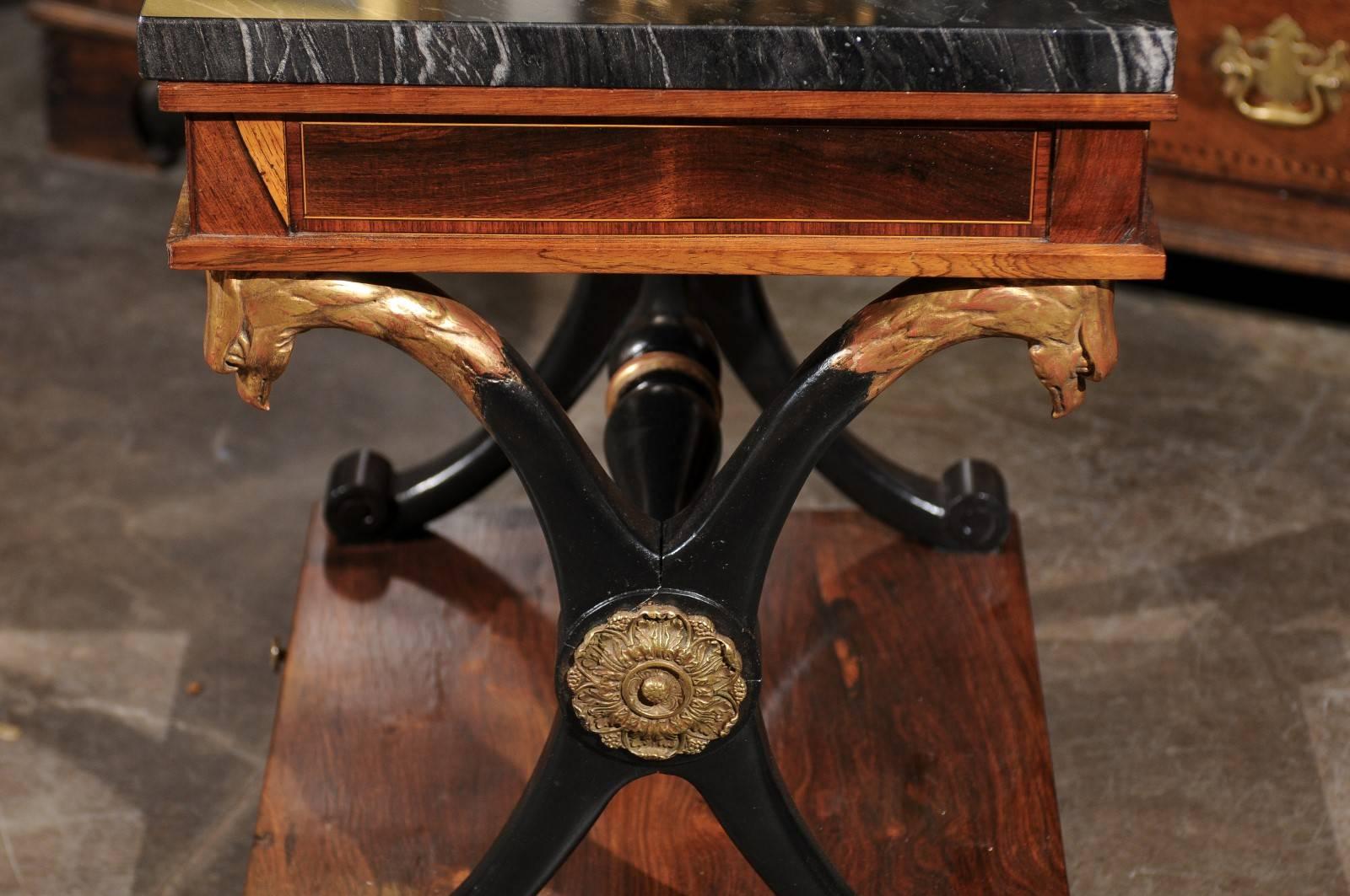 19th Century English Regency Rosewood Side Table with Stone Top and Griffin Head Supports