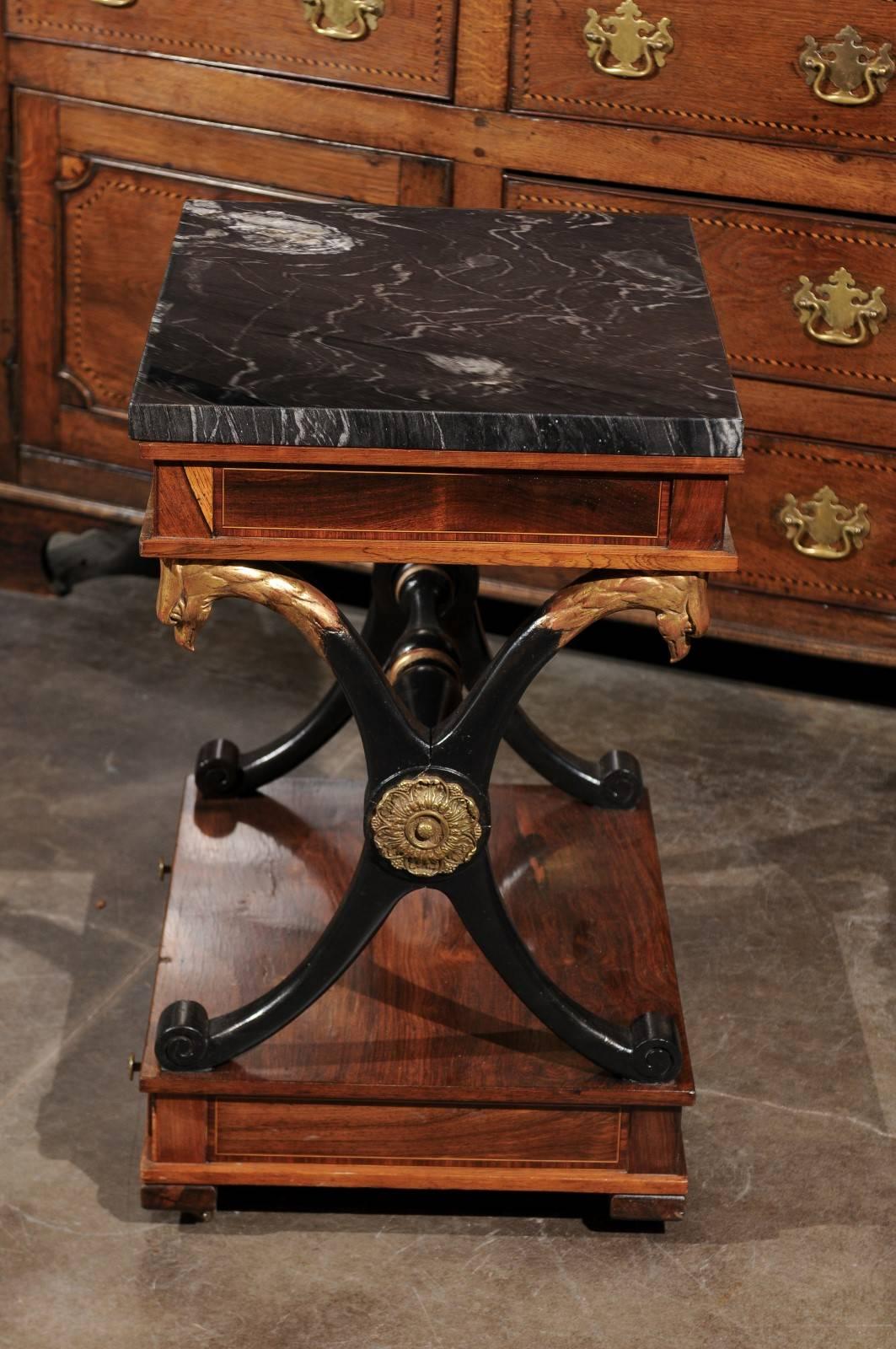 English Regency Rosewood Side Table with Stone Top and Griffin Head Supports 2