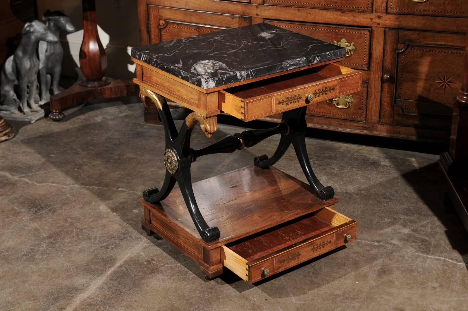 English Regency Rosewood Side Table with Stone Top and Griffin Head Supports 3