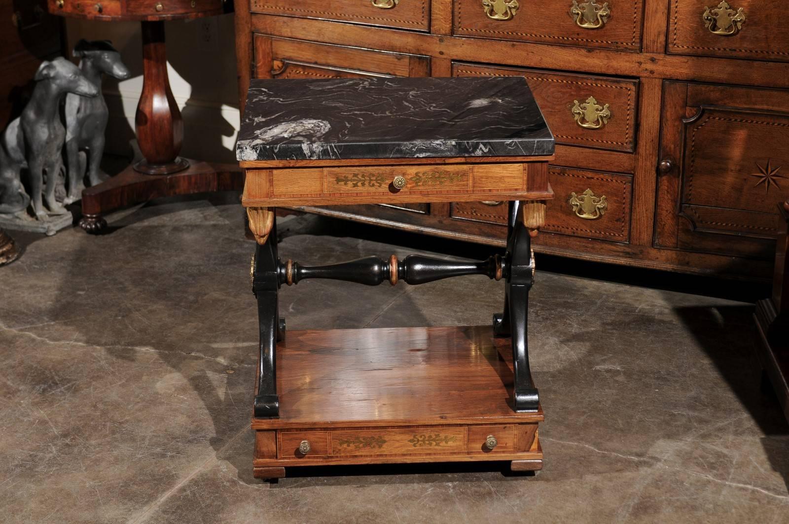 English Regency Rosewood Side Table with Stone Top and Griffin Head Supports 4