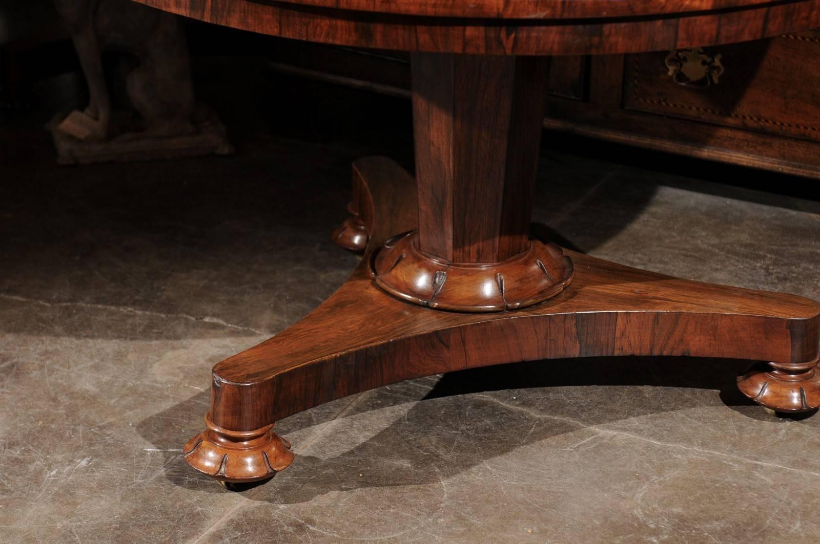 English Mid-19th Century Round Rosewood Pedestal Center Table with Tilt Top 2