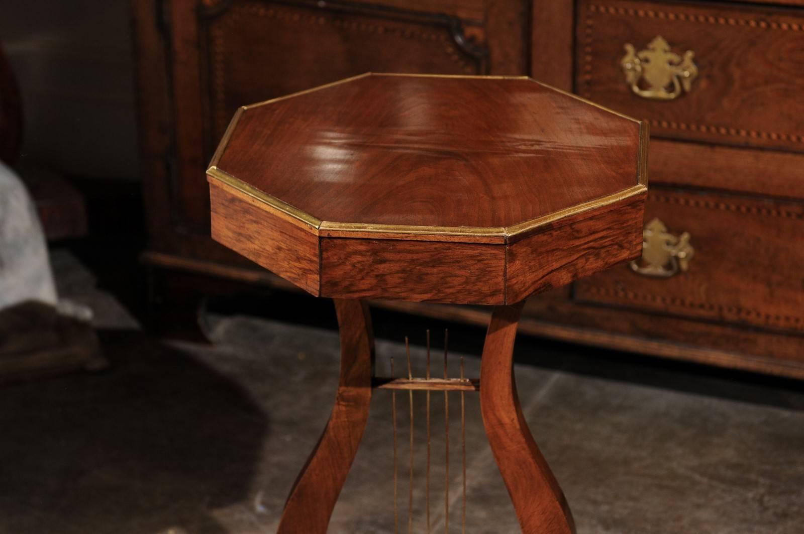 Brass Early 19th Century English Regency Mahogany Side Table with Lyre Shaped Pedestal