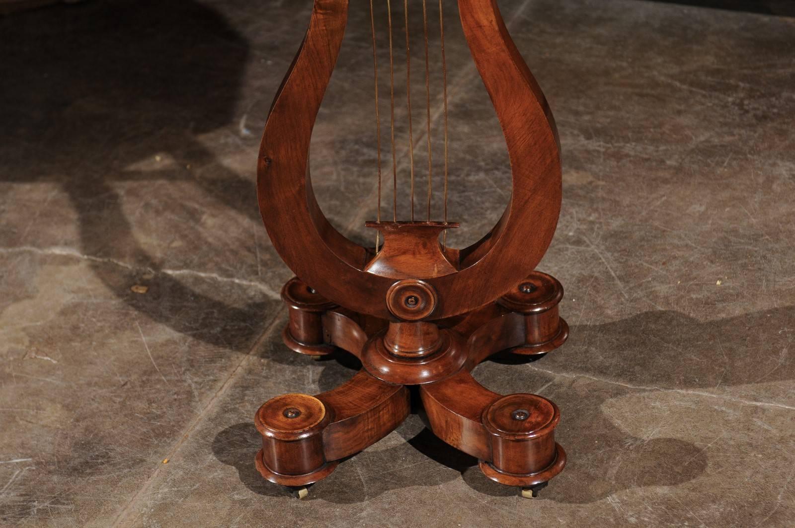 Early 19th Century English Regency Mahogany Side Table with Lyre Shaped Pedestal 1