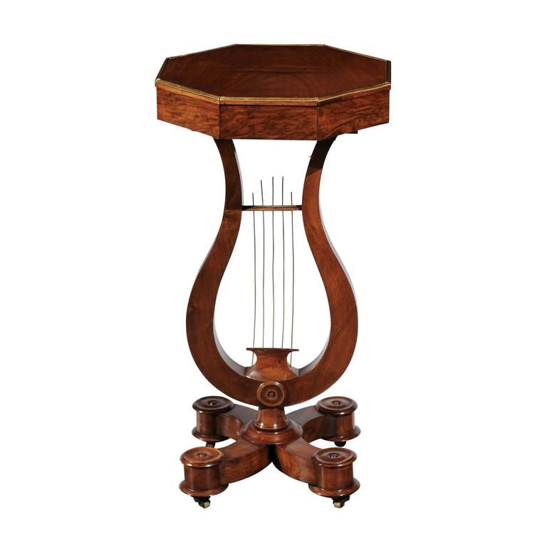 Early 19th Century English Regency Mahogany Side Table with Lyre Shaped Pedestal at 1stDibs