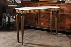 French Ebonized and Gilded Neoclassical Style Side Table with White Marble Top