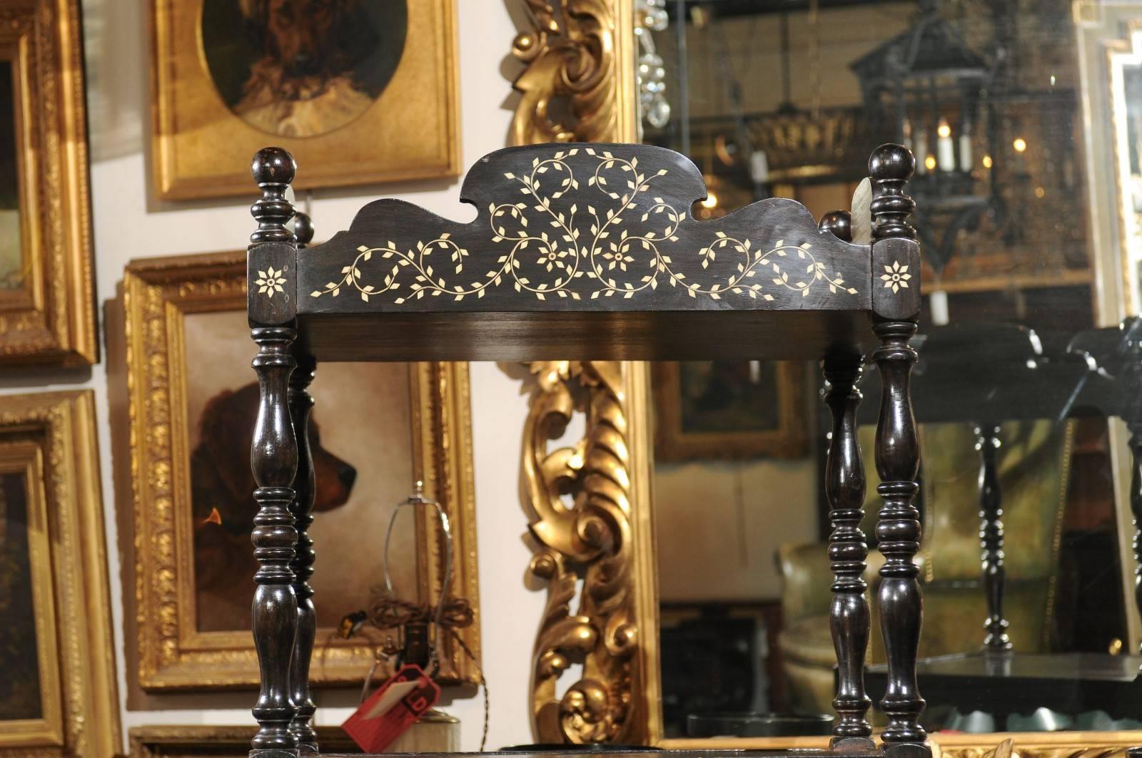 Ebonized Wood Etagère with Floral Bone Inlay Decor from the Early 19th Century 1