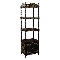 Antique Ebonized Wood Etagère with Floral Bone Inlay Decor from the Early 19th Century