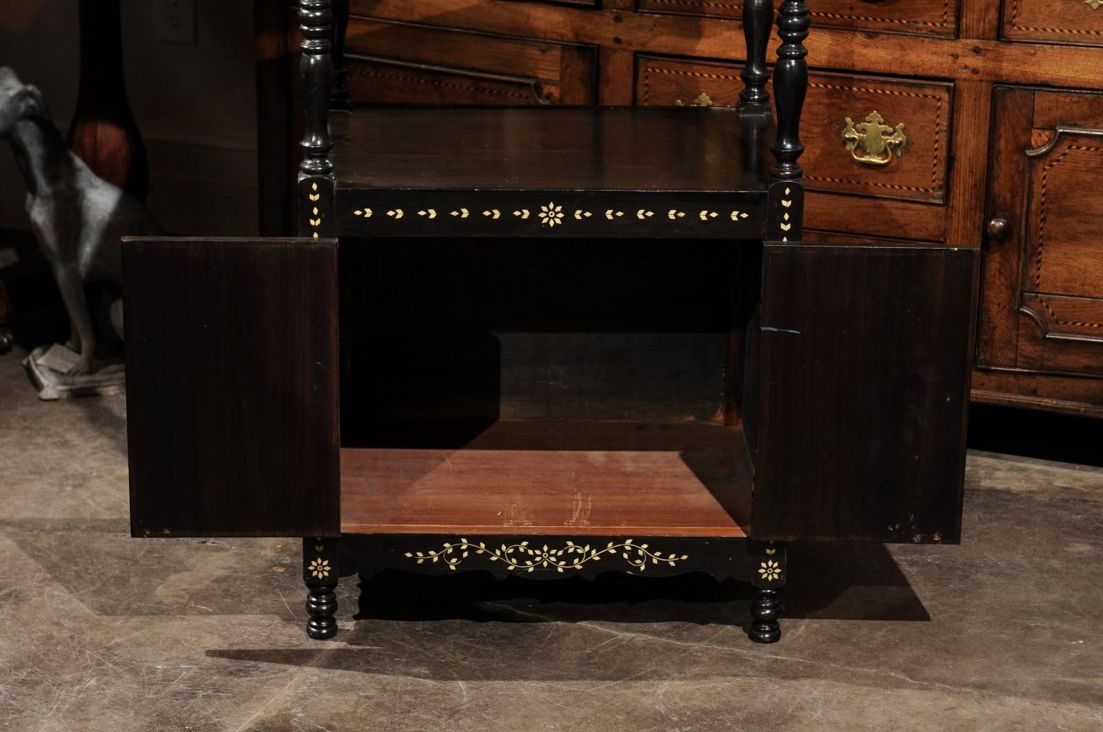 Ebonized Wood Etagère with Floral Bone Inlay Decor from the Early 19th Century 2