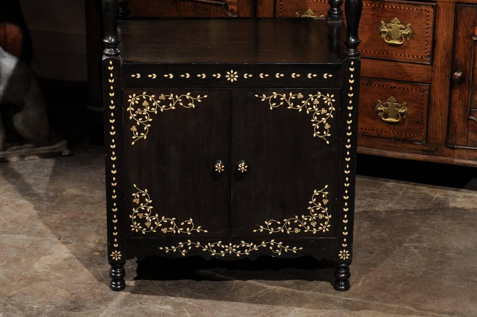 Ebonized Wood Etagère with Floral Bone Inlay Decor from the Early 19th Century 4