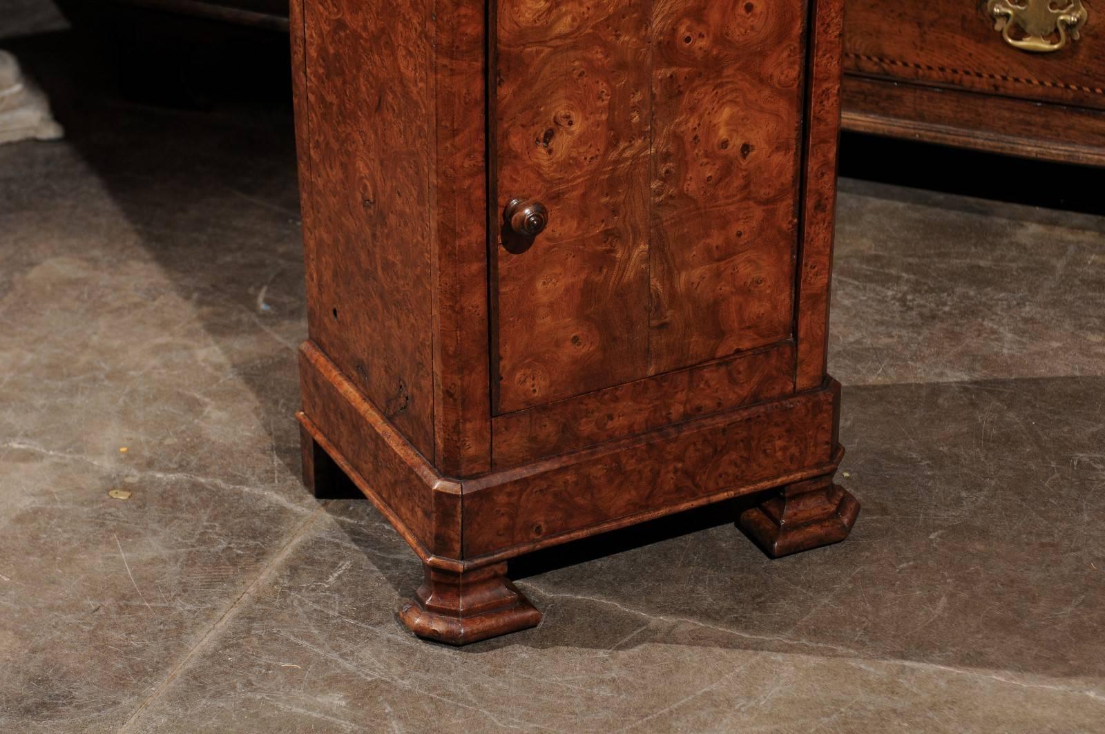 English Burl Wood Pot Cupboard from the 1880s with Single Drawer and Door 2