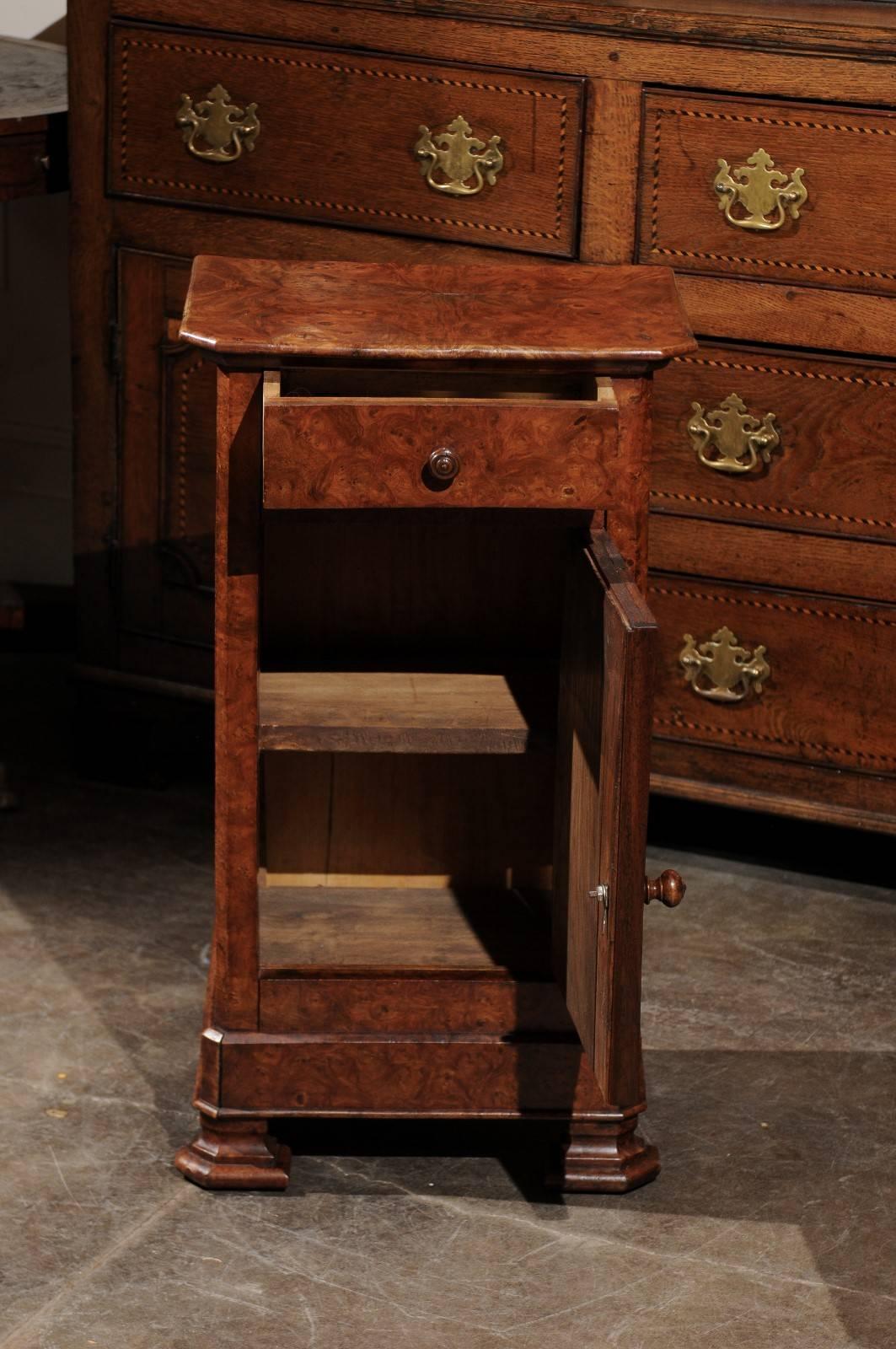 English Burl Wood Pot Cupboard from the 1880s with Single Drawer and Door 4