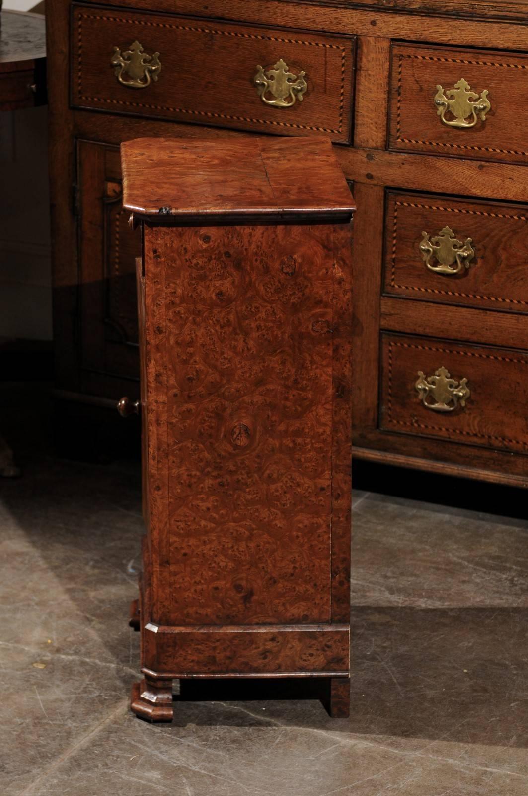 English Burl Wood Pot Cupboard from the 1880s with Single Drawer and Door 3