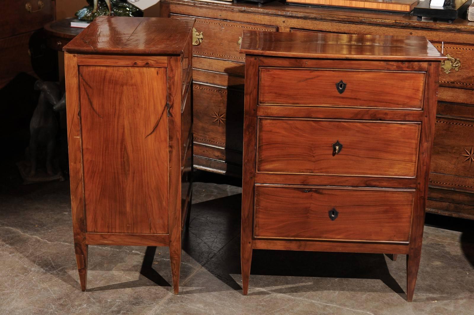 20th Century Pair of French Directoire Style Small Size Cherry Commodes from the 1920s