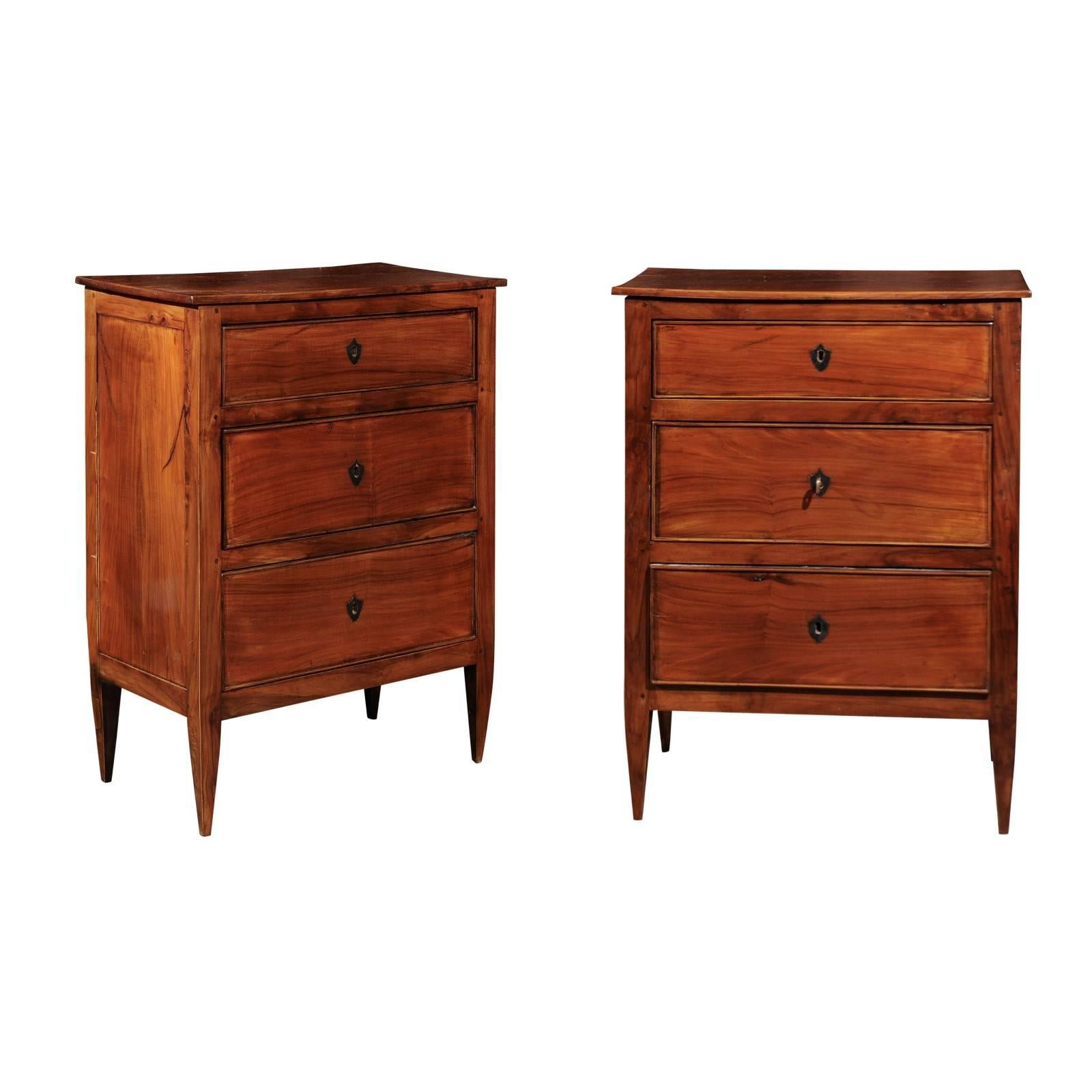 Pair of French Directoire Style Small Size Cherry Commodes from the 1920s