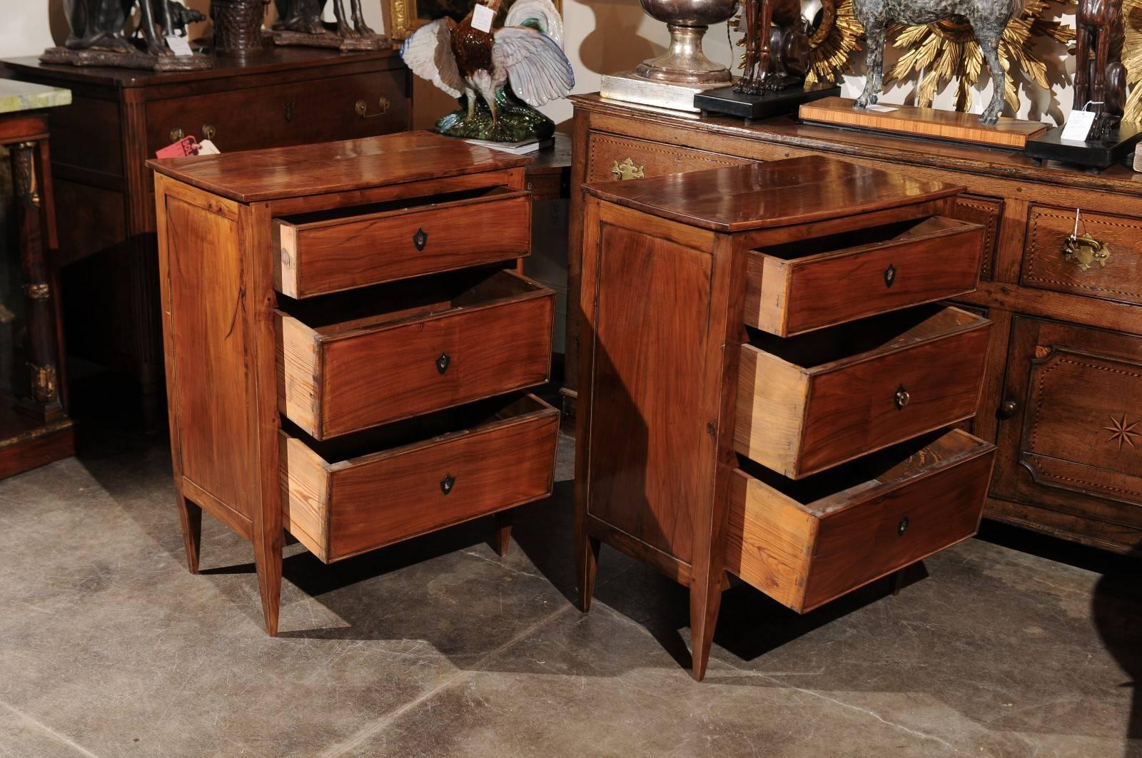 Pair of French Directoire Style Small Size Cherry Commodes from the 1920s 5