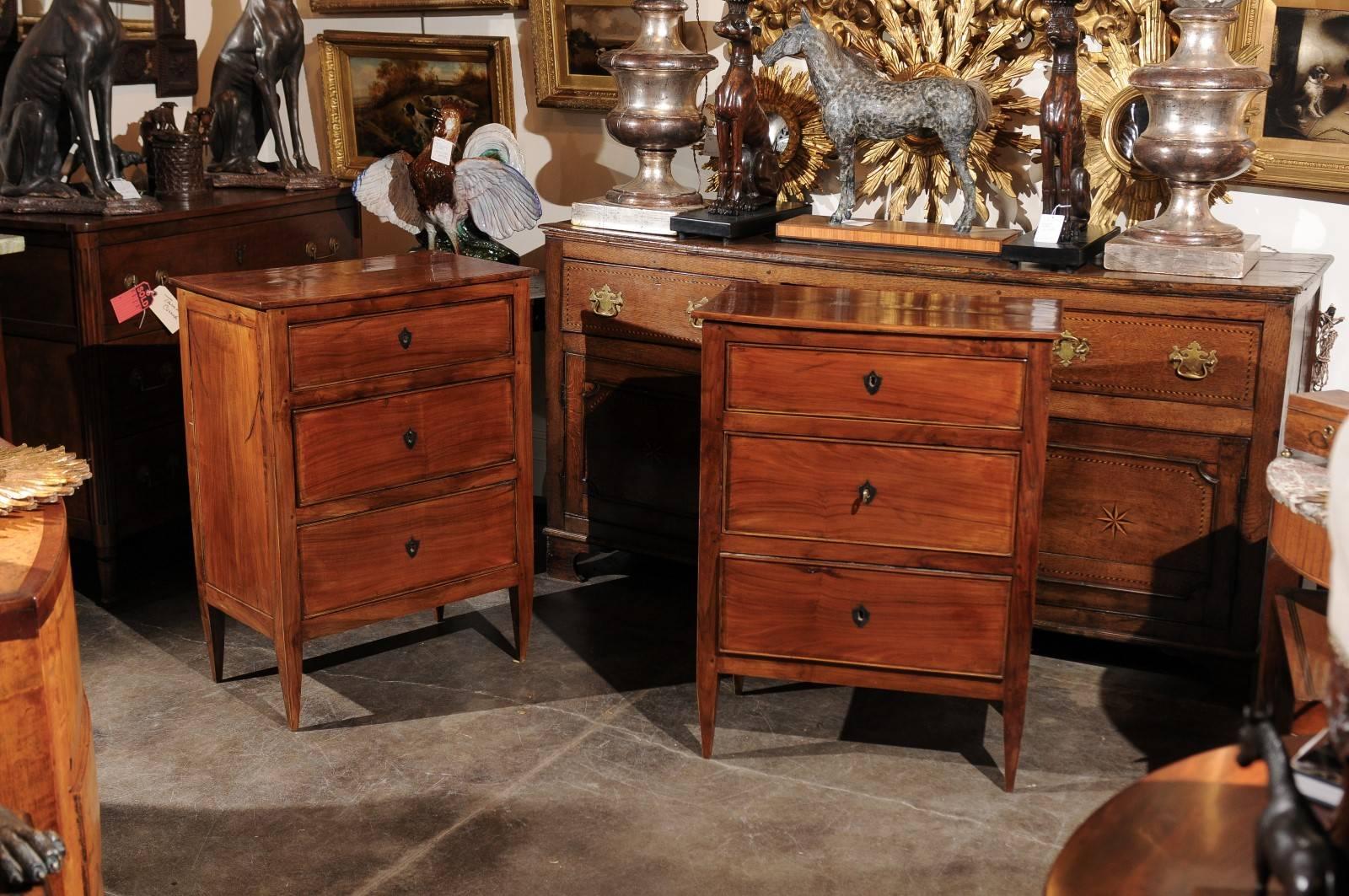 Pair of French Directoire Style Small Size Cherry Commodes from the 1920s In Excellent Condition In Atlanta, GA