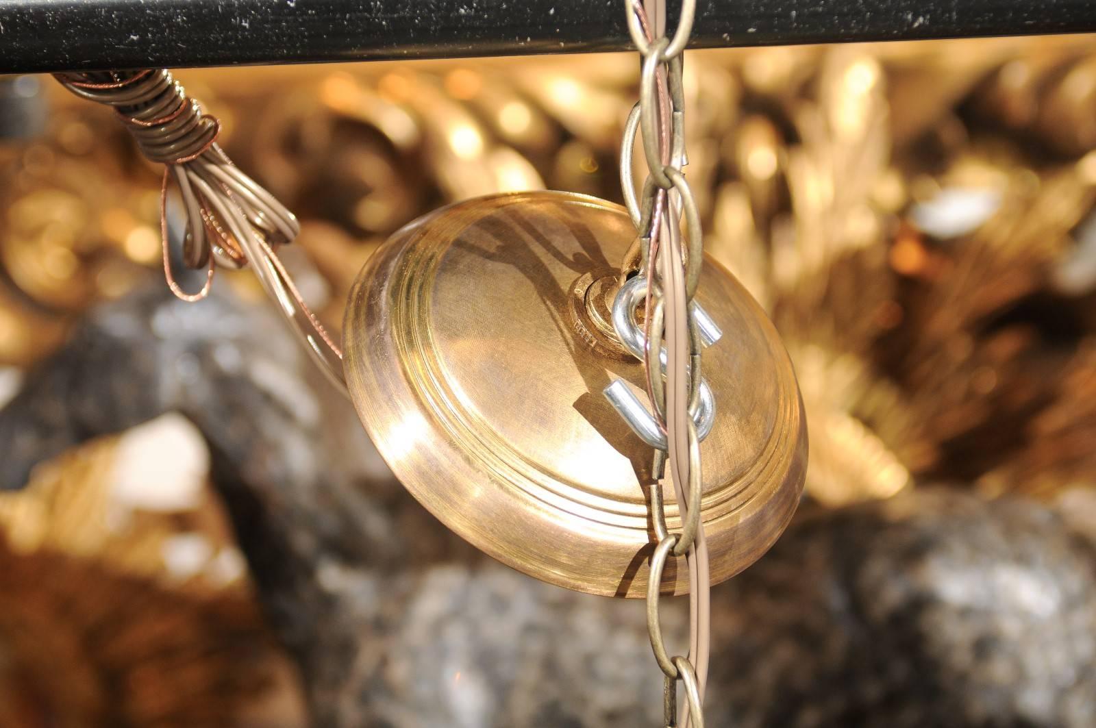 Vintage Spanish Gilt Metal Crown Chandelier with Frosted Glass and Leaf Motifs 1