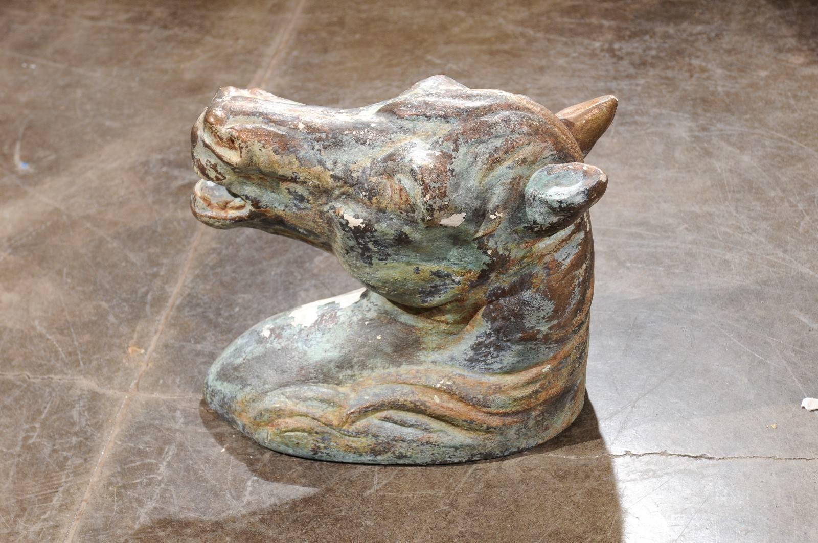 French Painted Horse Head Sculpture from the Early 20th Century In Good Condition For Sale In Atlanta, GA