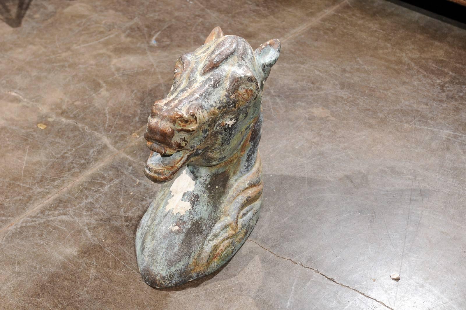 French Painted Horse Head Sculpture from the Early 20th Century For Sale 3