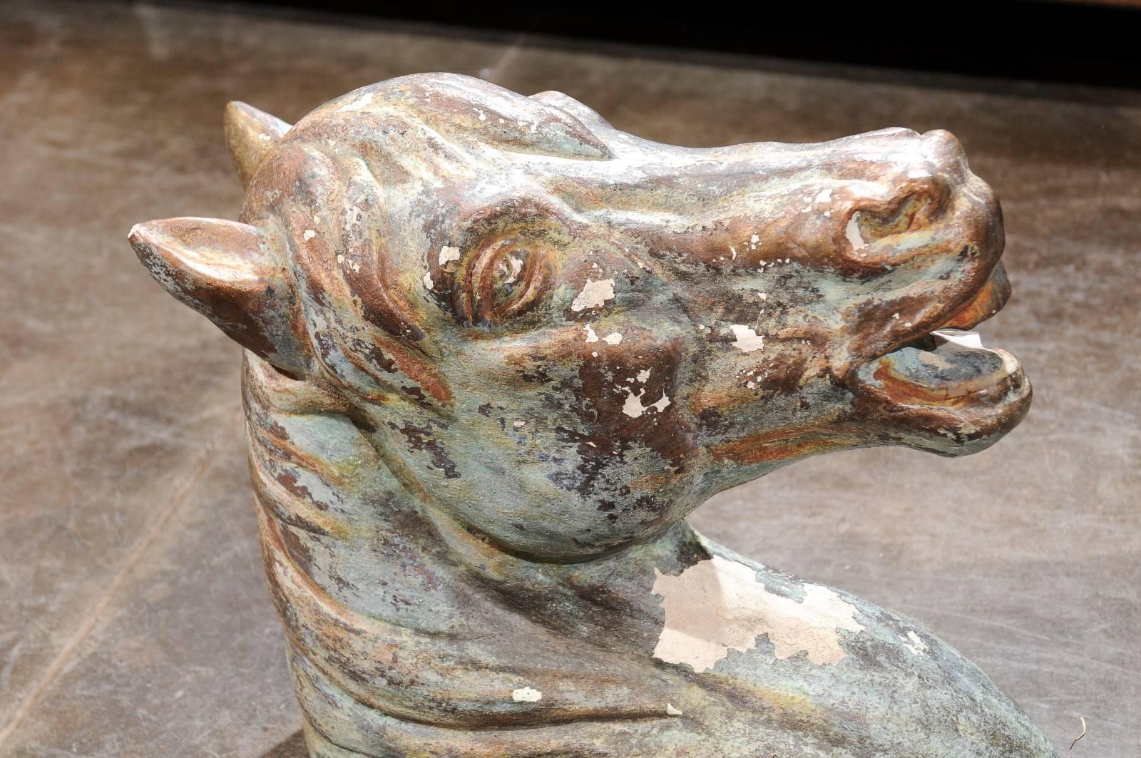 French Painted Horse Head Sculpture from the Early 20th Century For Sale 2
