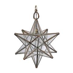 French Mid-Century Star Shaped Pendant with Metal Frame and Glass Panels