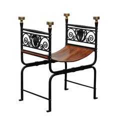 English Campaign Iron, Brass and Leather Stool from the Turn of the Century