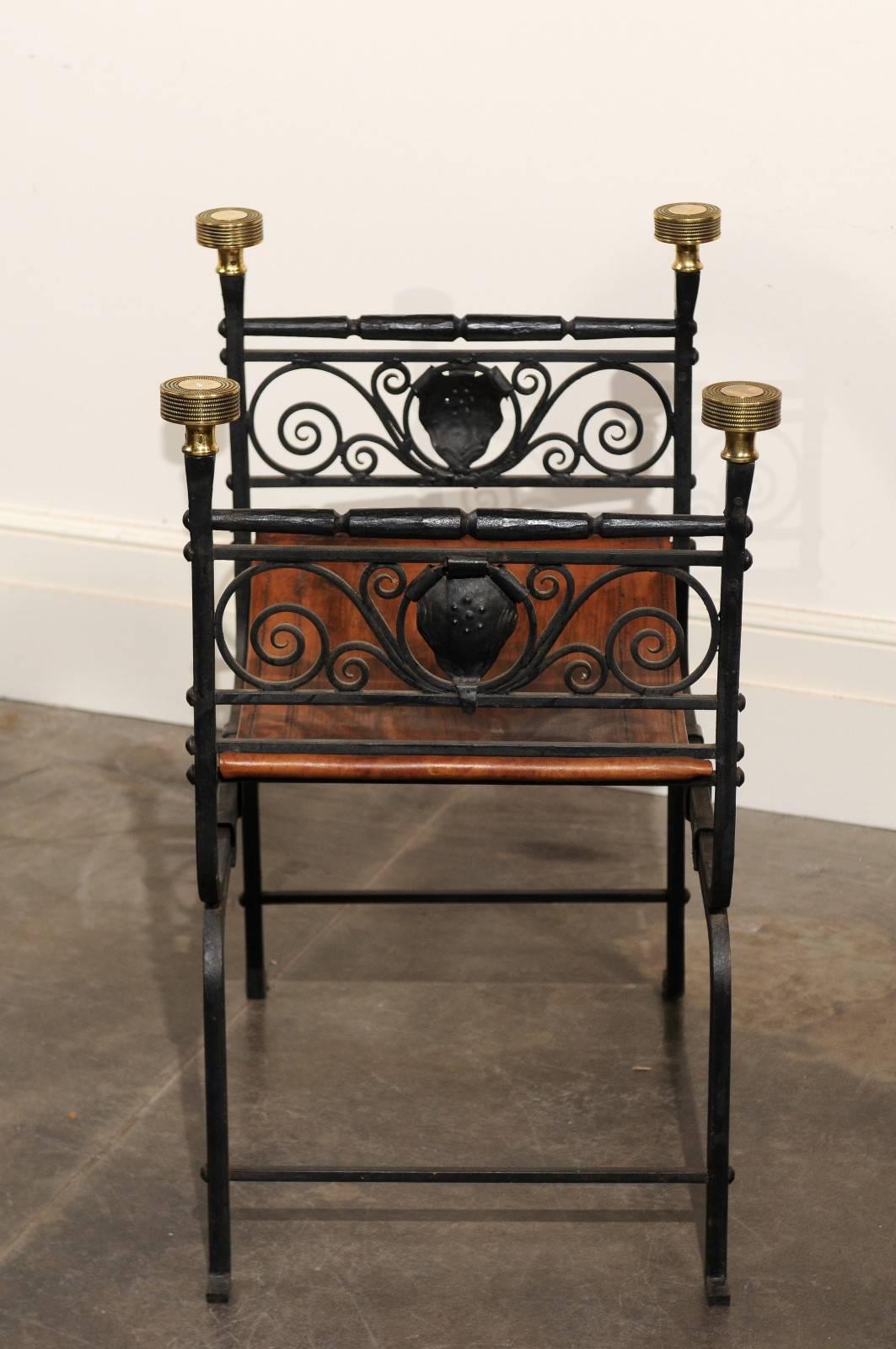 English Campaign Iron, Brass and Leather Stool from the Turn of the Century 3