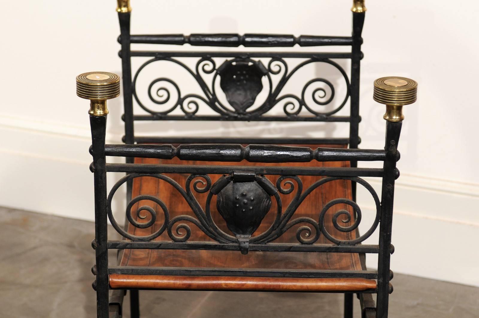 English Campaign Iron, Brass and Leather Stool from the Turn of the Century 6