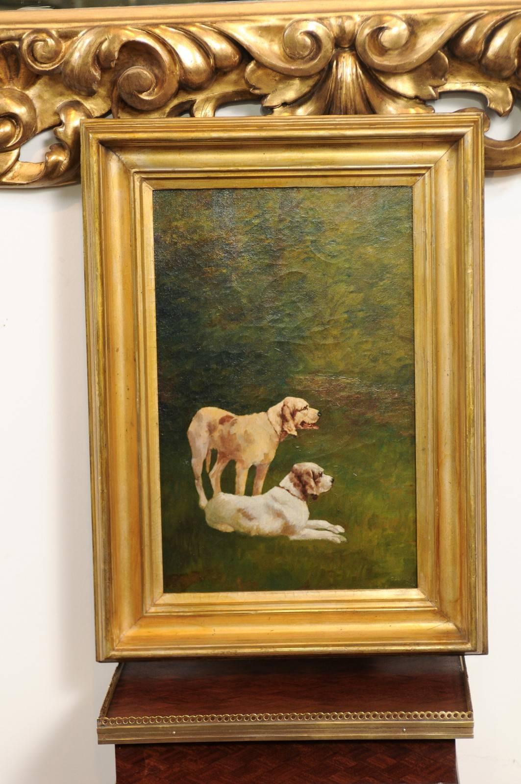 French Dog Oil Painting on Canvas circa 1900 in Antique Giltwood Frame 4