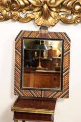 English Tramp Art Mirror with Diagonally Arranged Wooden Frame, circa 1900
