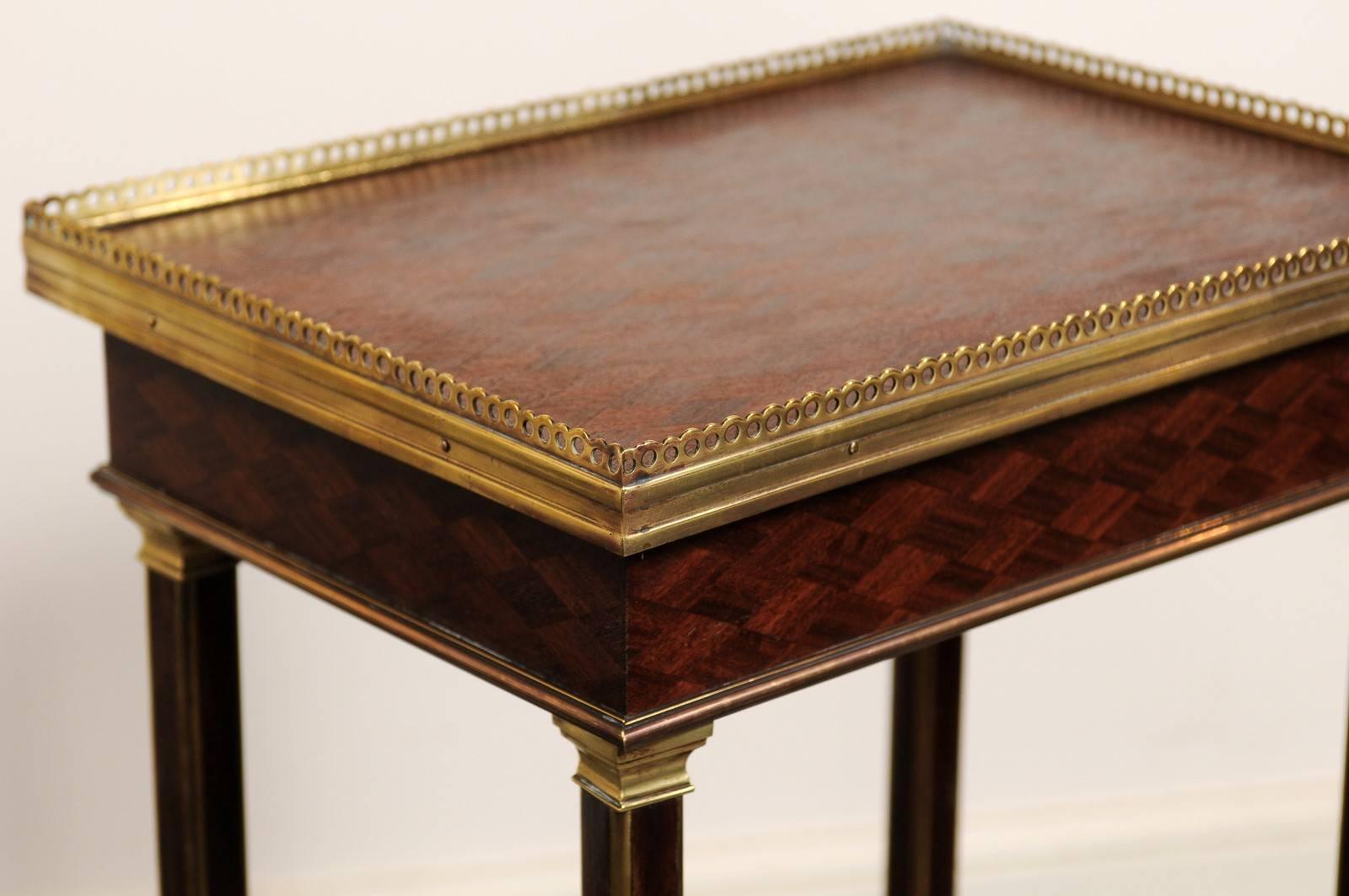 English 1870 Petite Brass and Parquetry Three-Shelf Étagère with Single Drawer 5