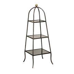 Italian Mid-Century Steel Tiered Stand with Black Glass Shelves and Domed Top 6
