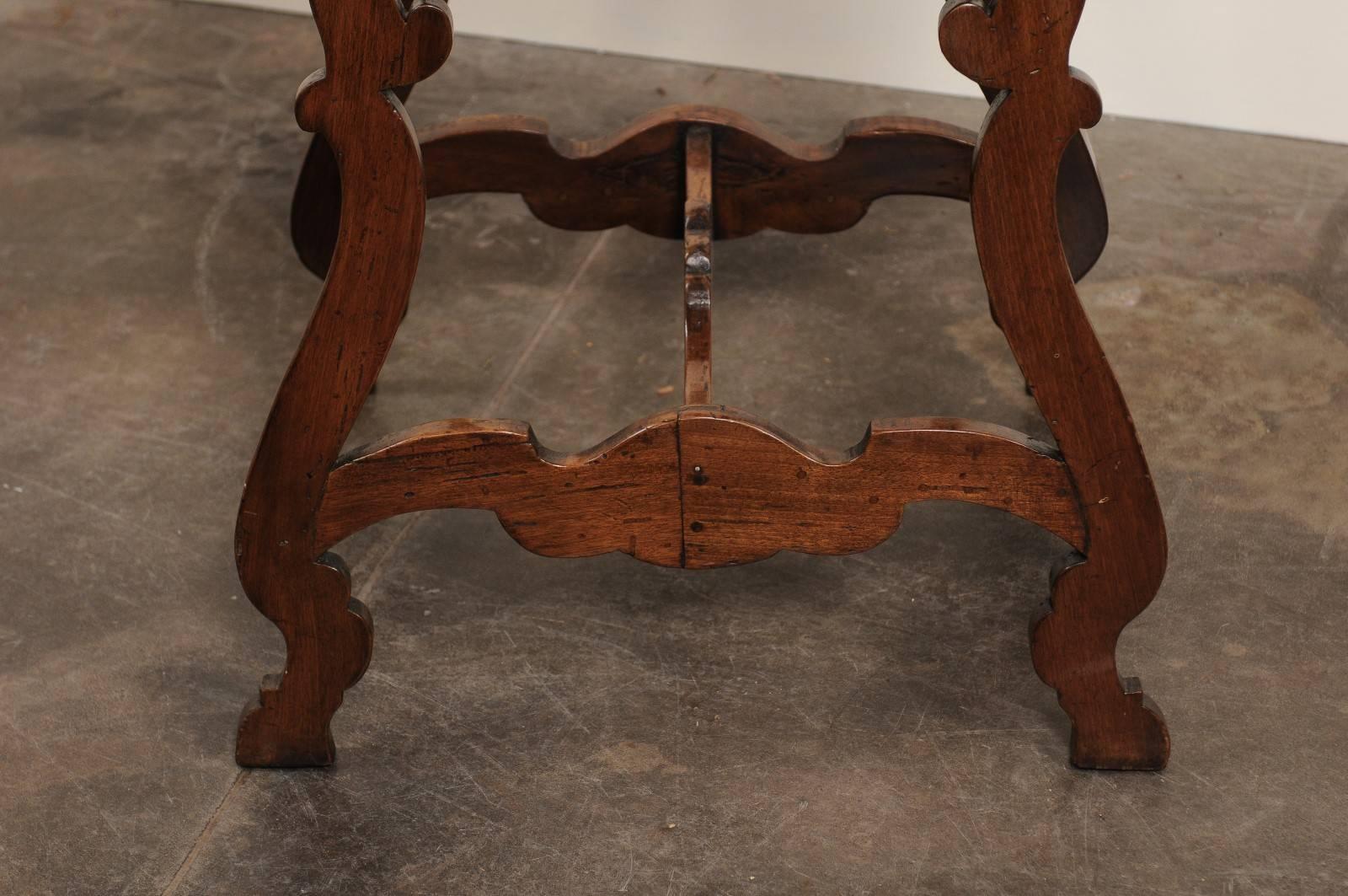 Italian 1820 Walnut Side Table with Folding Top and Baroque Lyre Shaped Legs 3