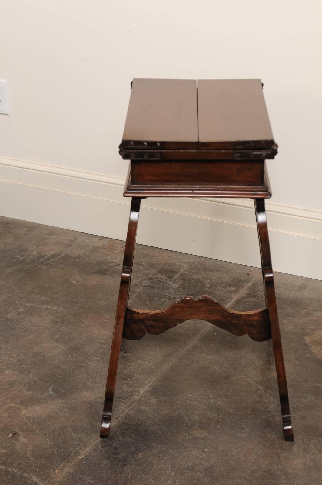 Italian 1820 Walnut Side Table with Folding Top and Baroque Lyre Shaped Legs 2