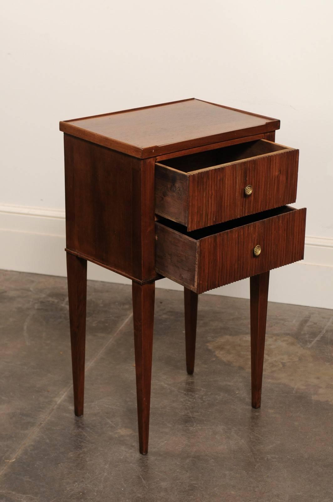 French Mahogany Turn of the Century Side Table with Two Drawers and Tapered Legs In Excellent Condition In Atlanta, GA