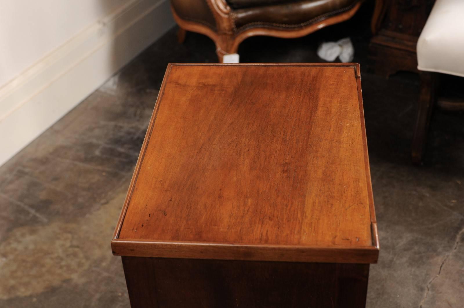 Brass French Mahogany Turn of the Century Side Table with Two Drawers and Tapered Legs