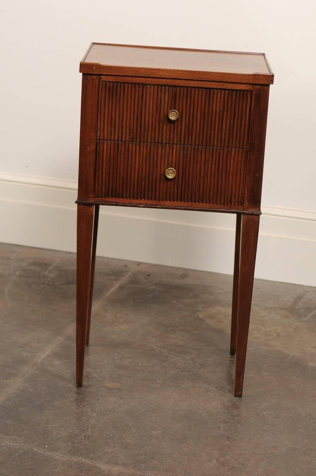 French Mahogany Turn of the Century Side Table with Two Drawers and Tapered Legs 4