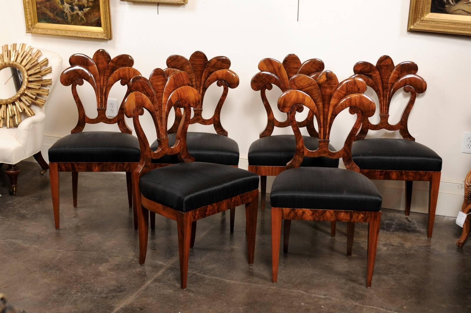 Austrian Set of Six Viennese Biedermeier Dining Chairs with Horsehair Seats, circa 1825