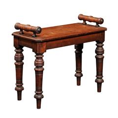 Petite Size English Mahogany Bench with Turned Arms and Legs, circa 1880