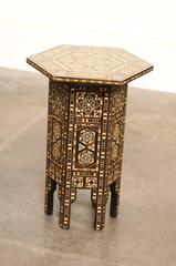 Inlaid Moroccan Petite Size Drinks Table with Wood and Bone Inlay, Mid-Century